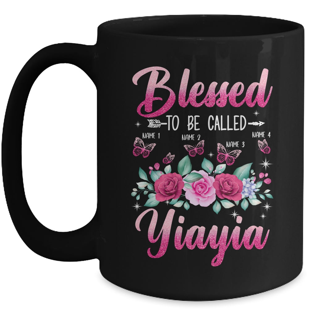Personalized Blessed To Be Called Yiayia Custom Grandkids Name Mothers Day Birthday Christmas Rose Butterfly Mug | siriusteestore