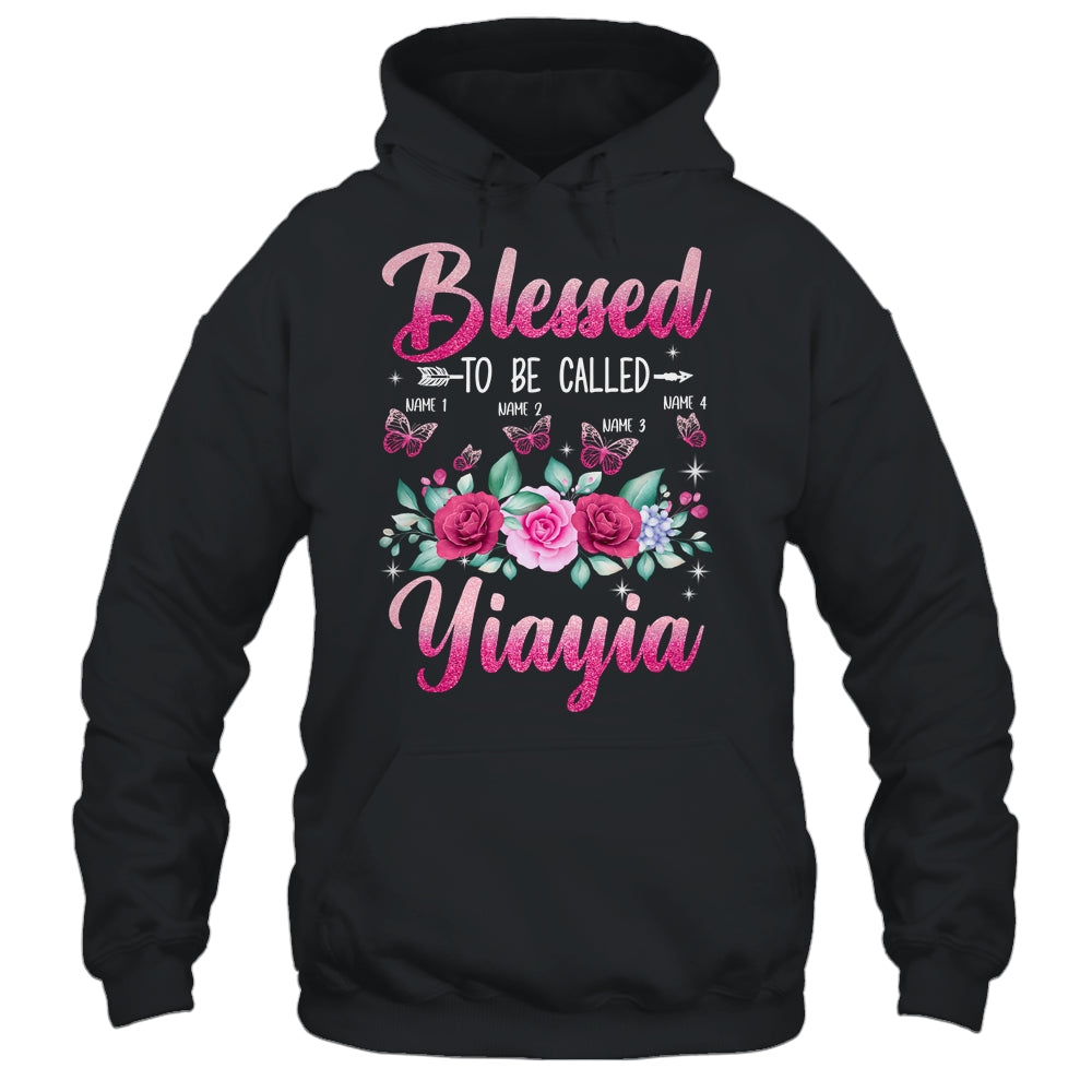 Personalized Blessed To Be Called Yiayia Custom Grandkids Name Mothers Day Birthday Christmas Rose Butterfly Shirt & Tank Top | siriusteestore