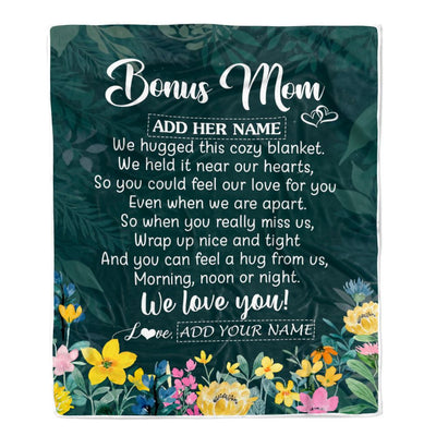 Personalized Bonus Mom Blanket From Stepdaughter Floral Green We Love You Stepmother Mothers Day Birthday Gifts Christmas Customized Fleece Blanket | siriusteestore