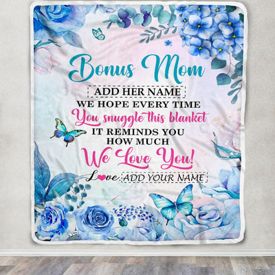 Personalized Bonus Mom Blanket From Stepdaughter Floral Print We Love You Stepmother Mothers Day Birthday Gifts Christmas Customized Fleece Blanket | siriusteestore