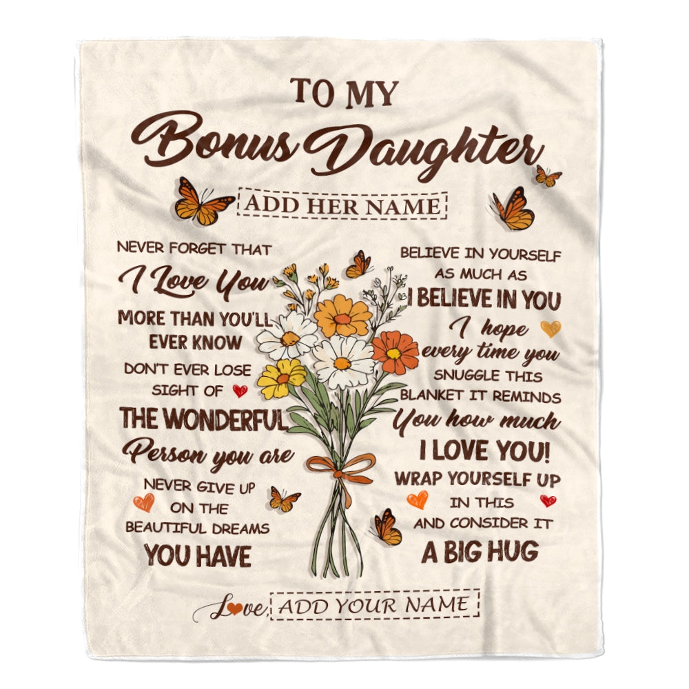 Personalized Christmas Bonus Daughter Gifts From Stepmother Inspirational Love Flowers To My Stepdaughter Blanket Birthday Idea Graduation Fleece Throw Blanket | siriusteestore