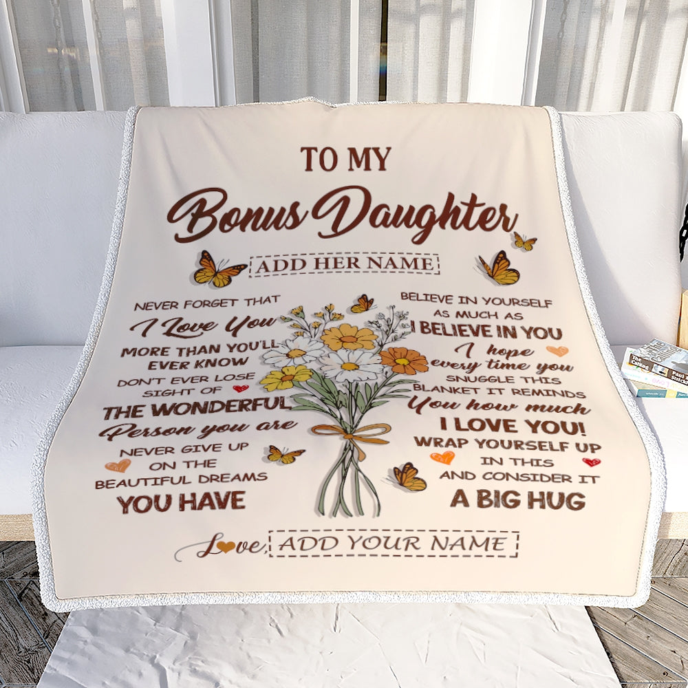 Personalized Christmas Bonus Daughter Gifts From Stepmother Inspirational Love Flowers To My Stepdaughter Blanket Birthday Idea Graduation Fleece Throw Blanket | siriusteestore
