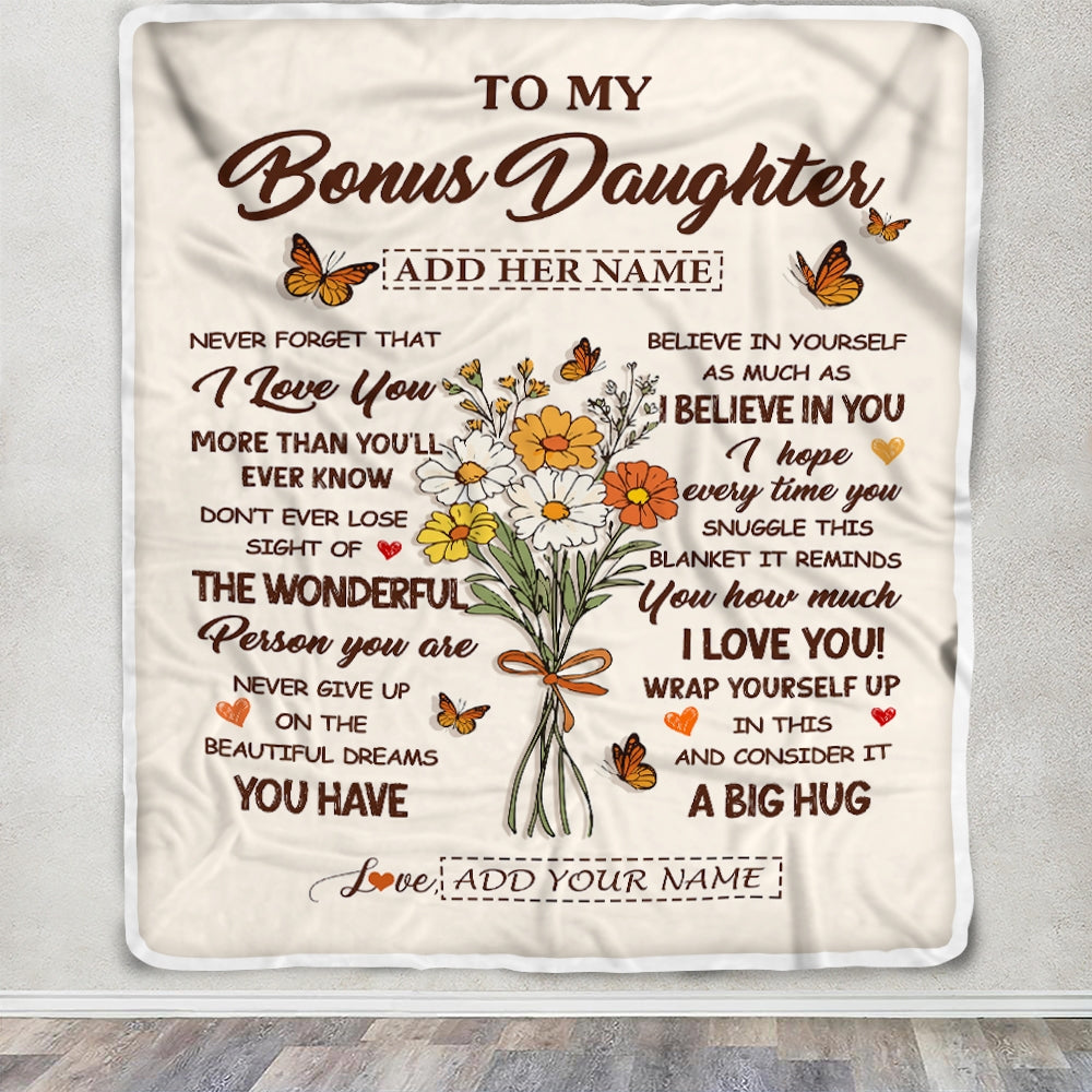 Personalized Christmas Bonus Daughter Gifts From Stepmother Inspirational Love Flowers To My Stepdaughter Blanket Birthday Idea Graduation Fleece Throw Blanket | siriusteestore