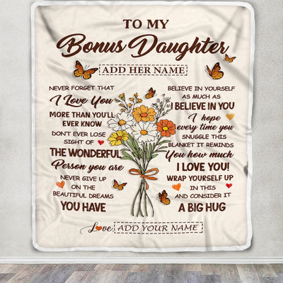 Personalized Christmas Bonus Daughter Gifts From Stepmother Inspirational Love Flowers To My Stepdaughter Blanket Birthday Idea Graduation Fleece Throw Blanket | siriusteestore