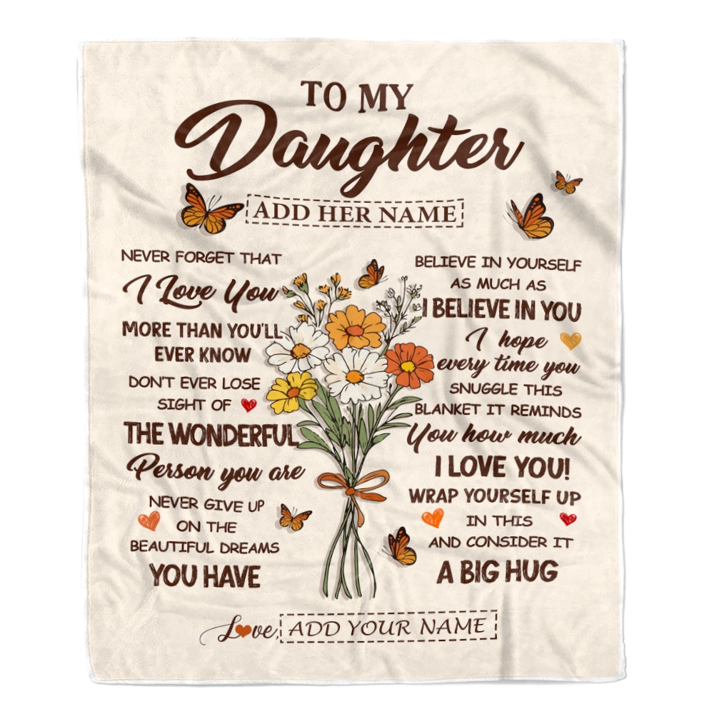 Personalized Christmas Daughter Gifts From Mom Dad Inspirational Love Flowers To My Daughter Blanket Birthday Idea Graduation Custom Fleece Throw Blanket | siriusteestore