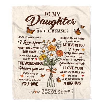 Personalized Christmas Daughter Gifts From Mom Dad Inspirational Love Flowers To My Daughter Blanket Birthday Idea Graduation Custom Fleece Throw Blanket | siriusteestore