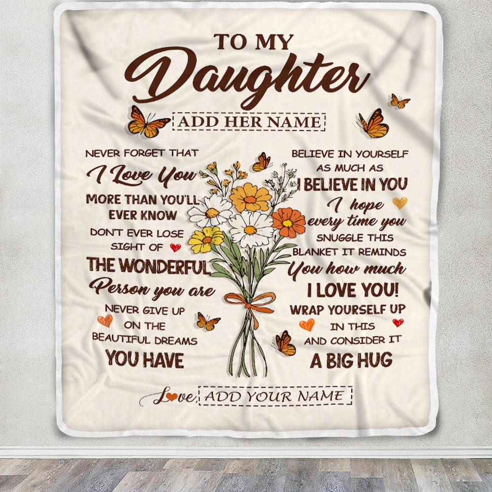 Personalized Christmas Daughter Gifts From Mom Dad Inspirational Love Flowers To My Daughter Blanket Birthday Idea Graduation Custom Fleece Throw Blanket | siriusteestore