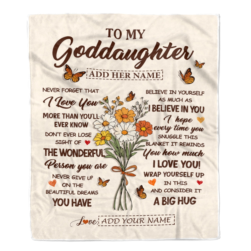 Personalized Christmas Goddaughter Gifts From Godmother Inspirational Love Flowers To My Goddaughter Blanket Birthday Idea Graduation Custom Fleece Blanket | siriusteestore