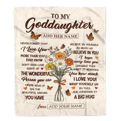 Personalized Christmas Goddaughter Gifts From Godmother Inspirational Love Flowers To My Goddaughter Blanket Birthday Idea Graduation Custom Fleece Blanket | siriusteestore