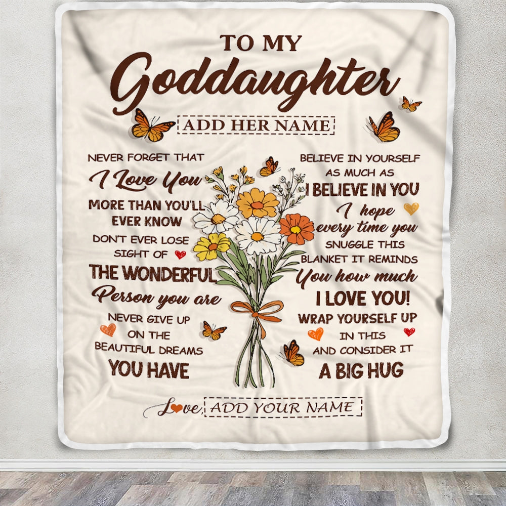 Personalized Christmas Goddaughter Gifts From Godmother Inspirational Love Flowers To My Goddaughter Blanket Birthday Idea Graduation Custom Fleece Blanket | siriusteestore
