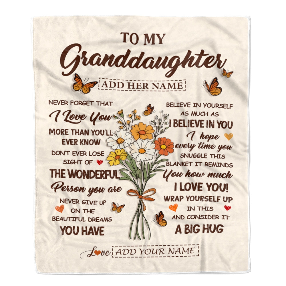 Personalized Christmas Granddaughter Gifts From Grandma Inspirational Love Flowers To My Granddaughter Blanket Birthday Idea Graduation Custom Fleece Blanket | siriusteestore