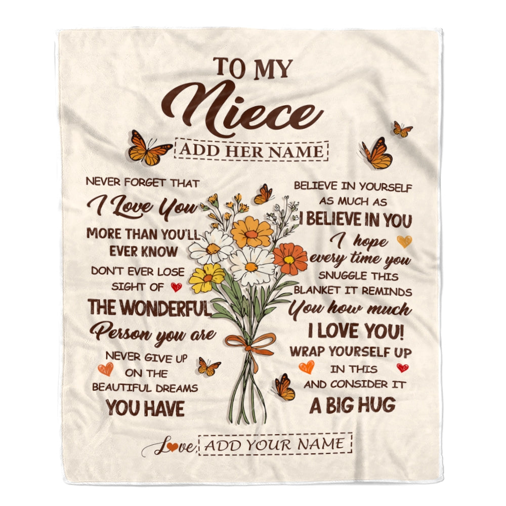 Personalized Christmas Niece Gifts From Aunt Auntie Inspirational Love Flowers To My Niece Blanket Birthday Idea Graduation Custom Fleece Throw Blanket | siriusteestore