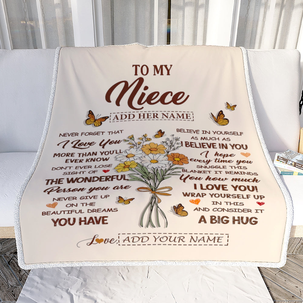 Personalized Christmas Niece Gifts From Aunt Auntie Inspirational Love Flowers To My Niece Blanket Birthday Idea Graduation Custom Fleece Throw Blanket | siriusteestore
