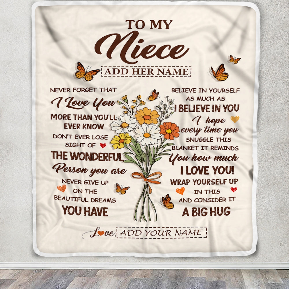 Personalized Christmas Niece Gifts From Aunt Auntie Inspirational Love Flowers To My Niece Blanket Birthday Idea Graduation Custom Fleece Throw Blanket | siriusteestore