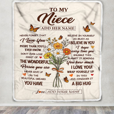 Personalized Christmas Niece Gifts From Aunt Auntie Inspirational Love Flowers To My Niece Blanket Birthday Idea Graduation Custom Fleece Throw Blanket | siriusteestore