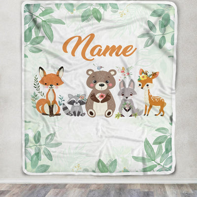 Personalized Custom Baby Blanket With Name For Boys Girls Woodland Baby Girl Kid Daughter Son Grandson Niece Birthday Customized Christmas Fleece Blanket | siriusteestore