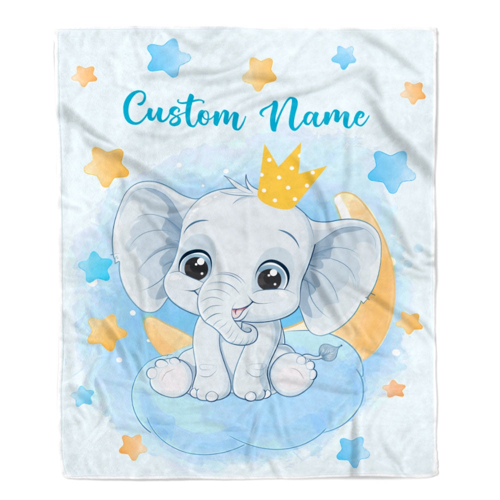 Personalized Custom Baby Blanket for Baby Boy Elephant Stars Newborn Son Daughter Grandson Niece Nephew Birthday Customized Christmas Fleece Blanket | siriusteestore