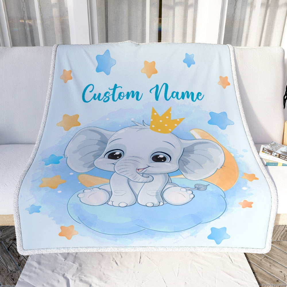 Personalized Custom Baby Blanket for Baby Boy Elephant Stars Newborn Son Daughter Grandson Niece Nephew Birthday Customized Christmas Fleece Blanket | siriusteestore
