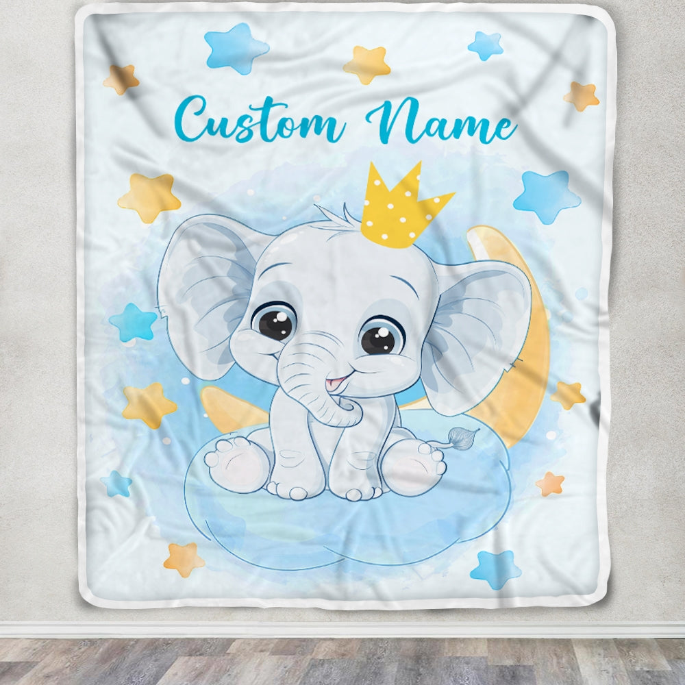 Personalized Custom Baby Blanket for Baby Boy Elephant Stars Newborn Son Daughter Grandson Niece Nephew Birthday Customized Christmas Fleece Blanket | siriusteestore