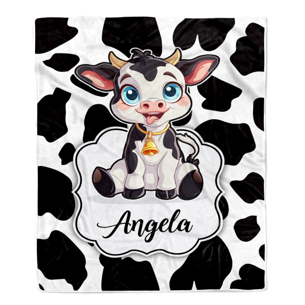 Personalized Custom Name Blanket For Boy Girl Cow Design Kids Nursery Newborn Daughter Granddaughter Niece Birthday Customized Christmas Fleece Throw Blanket | siriusteestore