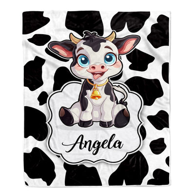 Personalized Custom Name Blanket For Boy Girl Cow Design Kids Nursery Newborn Daughter Granddaughter Niece Birthday Customized Christmas Fleece Throw Blanket | siriusteestore