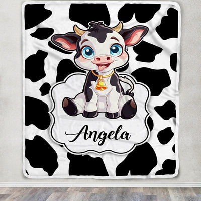 Personalized Custom Name Blanket For Boy Girl Cow Design Kids Nursery Newborn Daughter Granddaughter Niece Birthday Customized Christmas Fleece Throw Blanket | siriusteestore