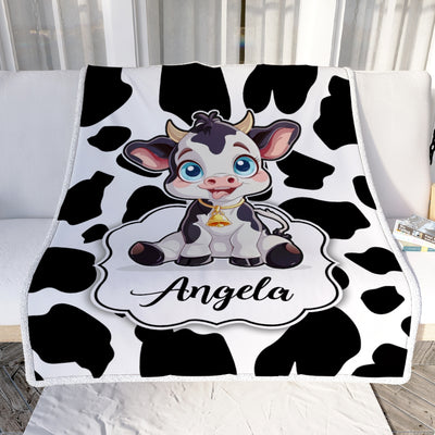 Personalized Custom Name Blanket For Boy Girl Cow Design Kids Nursery Newborn Daughter Granddaughter Niece Birthday Customized Christmas Fleece Throw Blanket | siriusteestore
