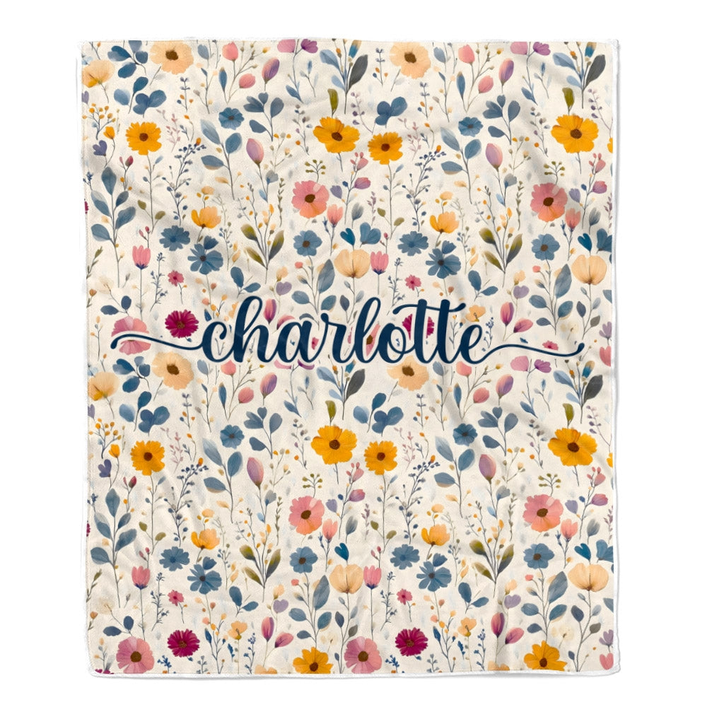 Personalized Custom Name Floral Watercolor Blanket Boho Flower Pattern For Mom Mothers Day Daughter Birthday Gift For Women Family Bedroom Decor Fleece Blanket Shirt & Hoodie | siriusteestore