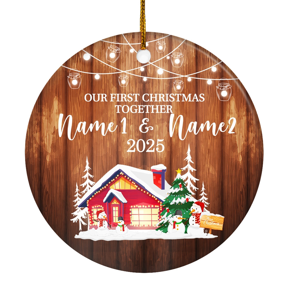 Personalized Custom Name Our First Christmas 2025 Ornament Christmas Snowman New Home for Couples Husband Wife Holiday Customized Christmas Tree Ornament | siriusteestore