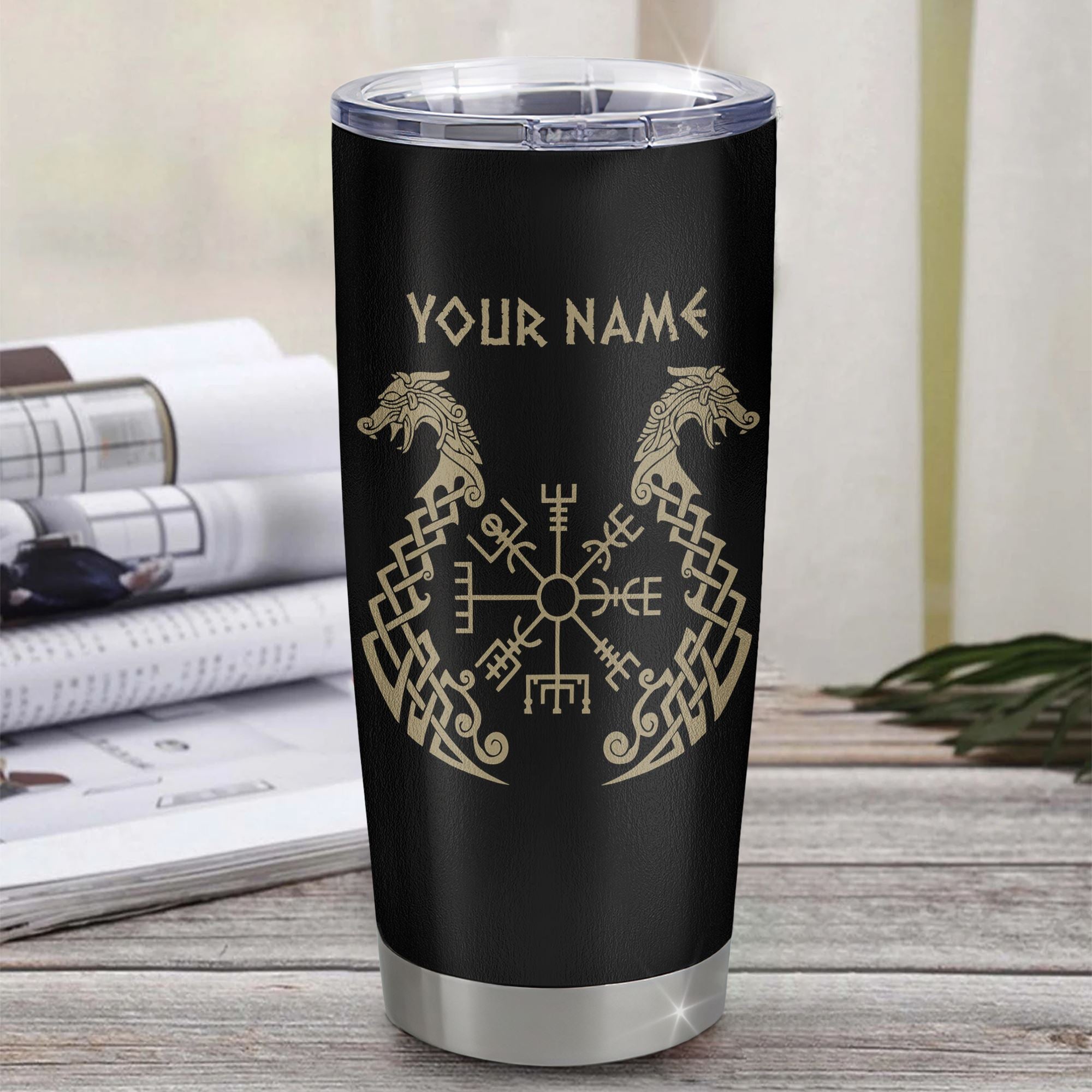 Personalized Custom Name Viking Tumbler Stainless Steel Cup Nordic Scandinavian Norse Runes For Men Women Mom Dad Lovers Birthday Christmas Custom Travel Mug | siriusteestore