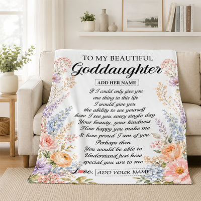 Personalized Custom To My Goddaughter Gifts From Godmother Floral Throw Blanket Sentimental Birthday Gift For Goddaughter Inspirational Quote Fleece Blanket | siriusteestore