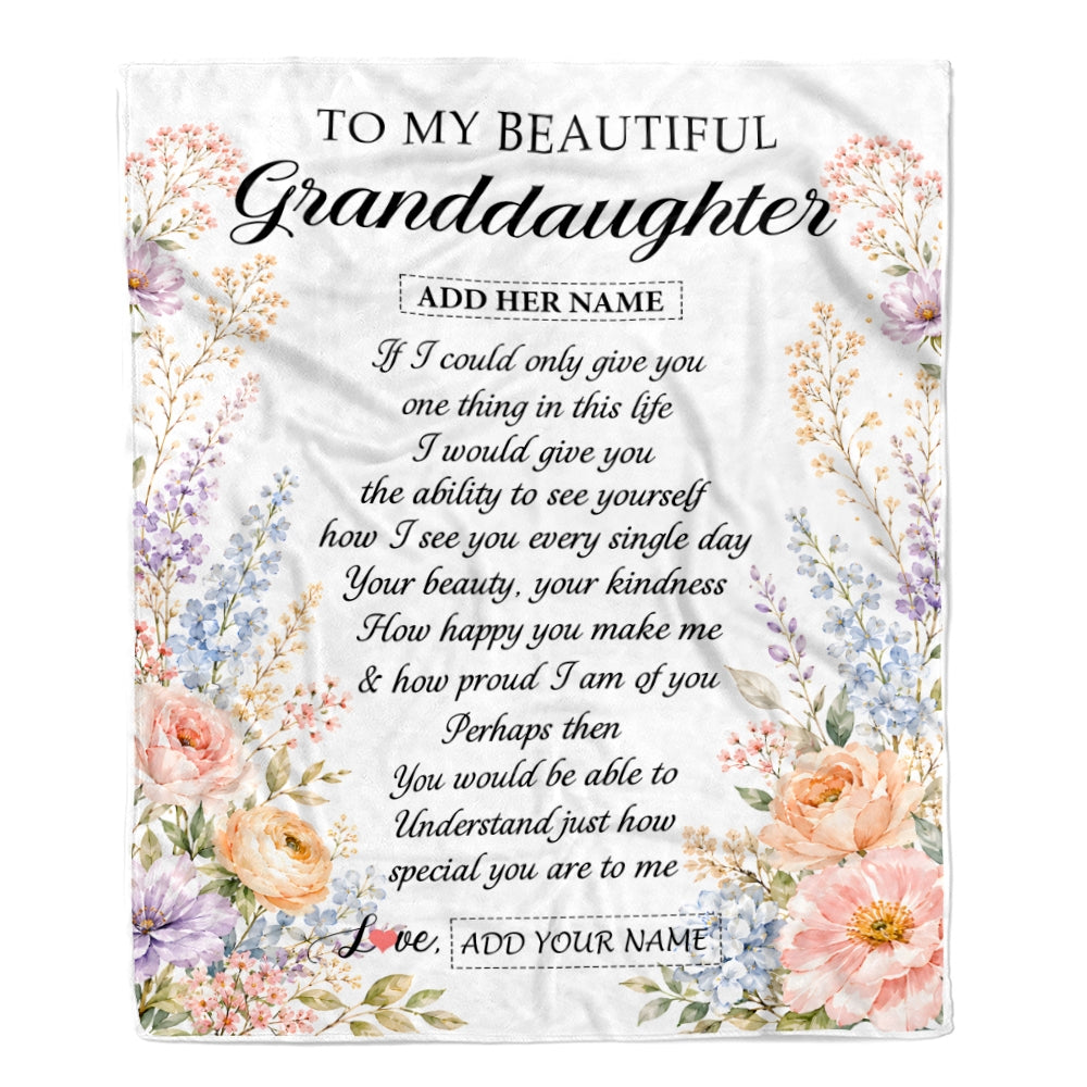 Personalized Custom To My Granddaughter Gifts From Grandma Floral Throw Blanket Sentimental Birthday Gift For Granddaughter Inspirational Quote Fleece Blanket | siriusteestore