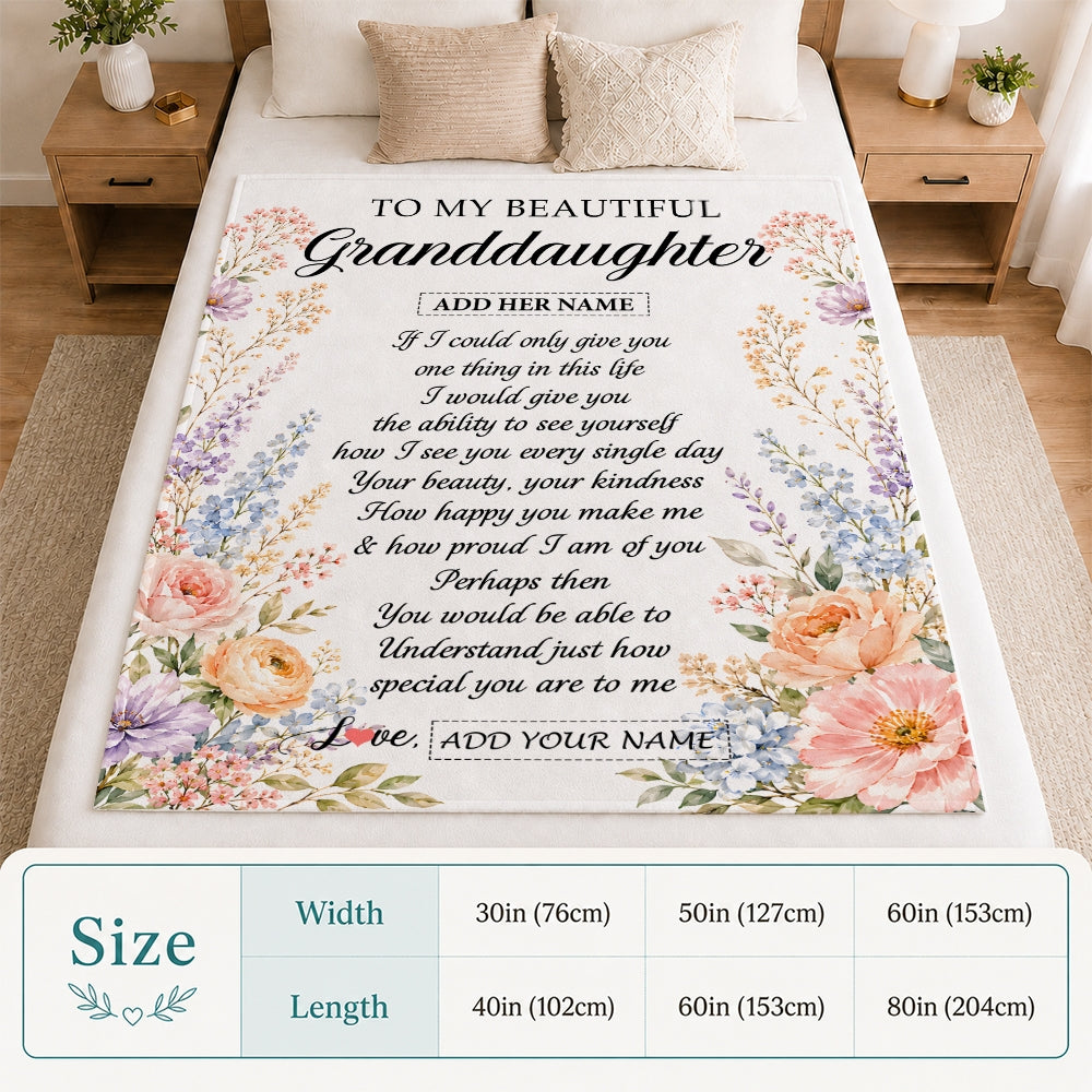 Personalized Custom To My Granddaughter Gifts From Grandma Floral Throw Blanket Sentimental Birthday Gift For Granddaughter Inspirational Quote Fleece Blanket | siriusteestore