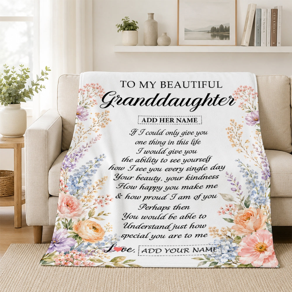 Personalized Custom To My Granddaughter Gifts From Grandma Floral Throw Blanket Sentimental Birthday Gift For Granddaughter Inspirational Quote Fleece Blanket | siriusteestore