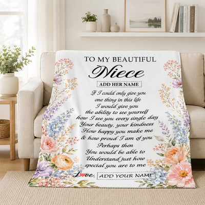 Personalized Custom To My Niece Gifts From Aunt Uncle Floral Throw Blanket Sentimental Birthday Gift For Niece Inspirational Quote Christmas Fleece Blanket | siriusteestore