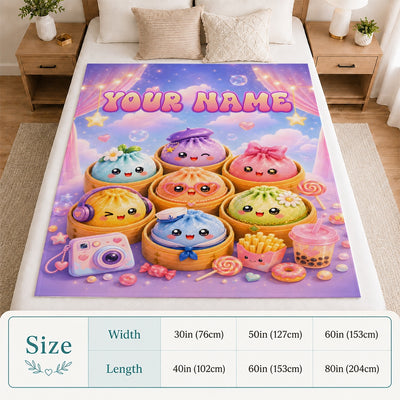 Personalized Cute Dumpling Kawaii Blanket Custom Squishy Dumpling Pastel For Kids Girls Teens Aesthetic Birthday Gift Daughter Christmas Fleece Throw Blanket | siriusteestore