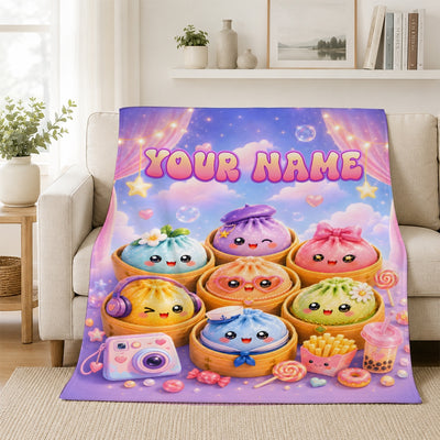 Personalized Cute Dumpling Kawaii Blanket Custom Squishy Dumpling Pastel For Kids Girls Teens Aesthetic Birthday Gift Daughter Christmas Fleece Throw Blanket | siriusteestore