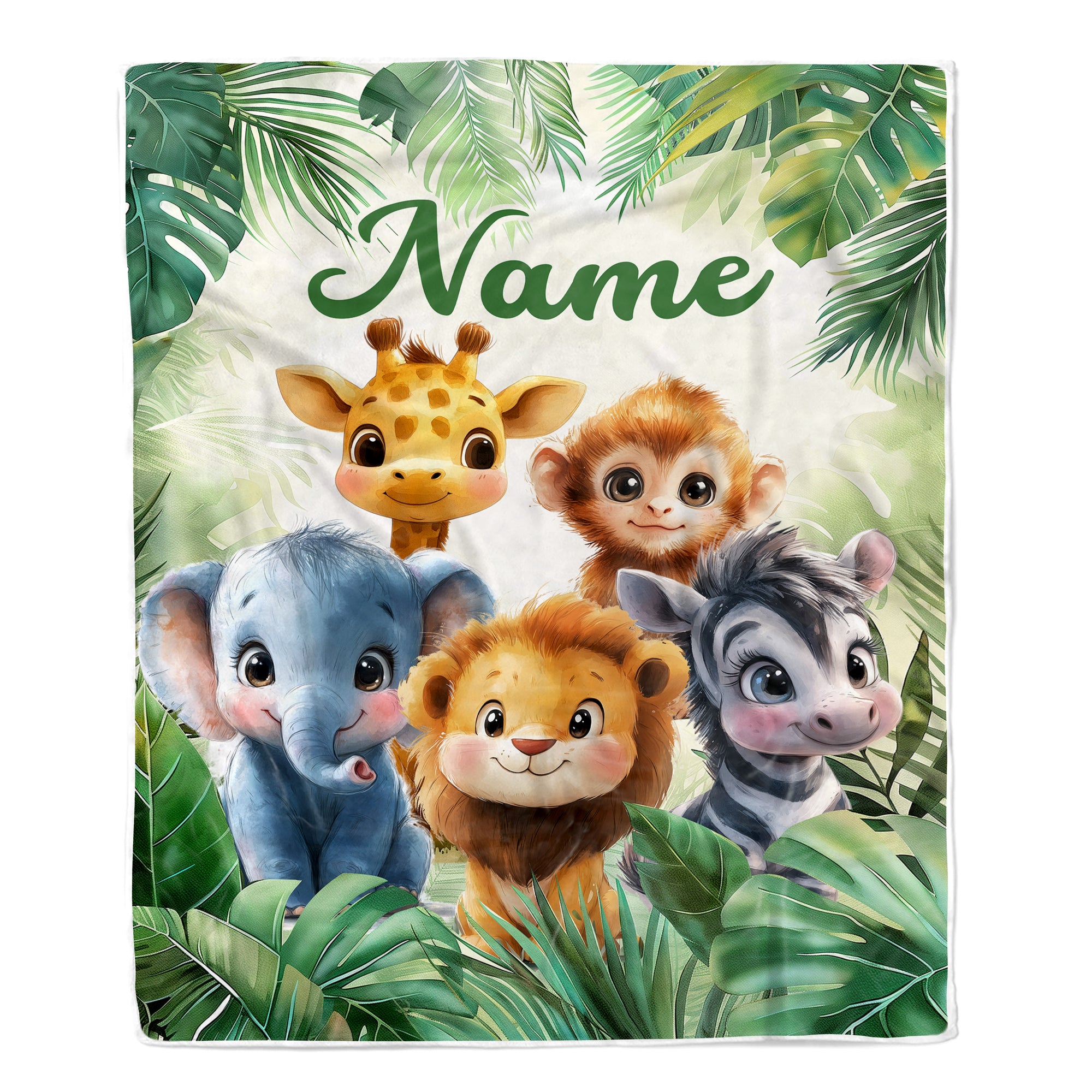 Personalized Cute Safari Animals Baby Shower Blanket Giraffe Elephant Monkey Lion Jungle Theme Bedding Gift Boys For Birthday Christmas Custom Fleece Blanket | siriusteestore