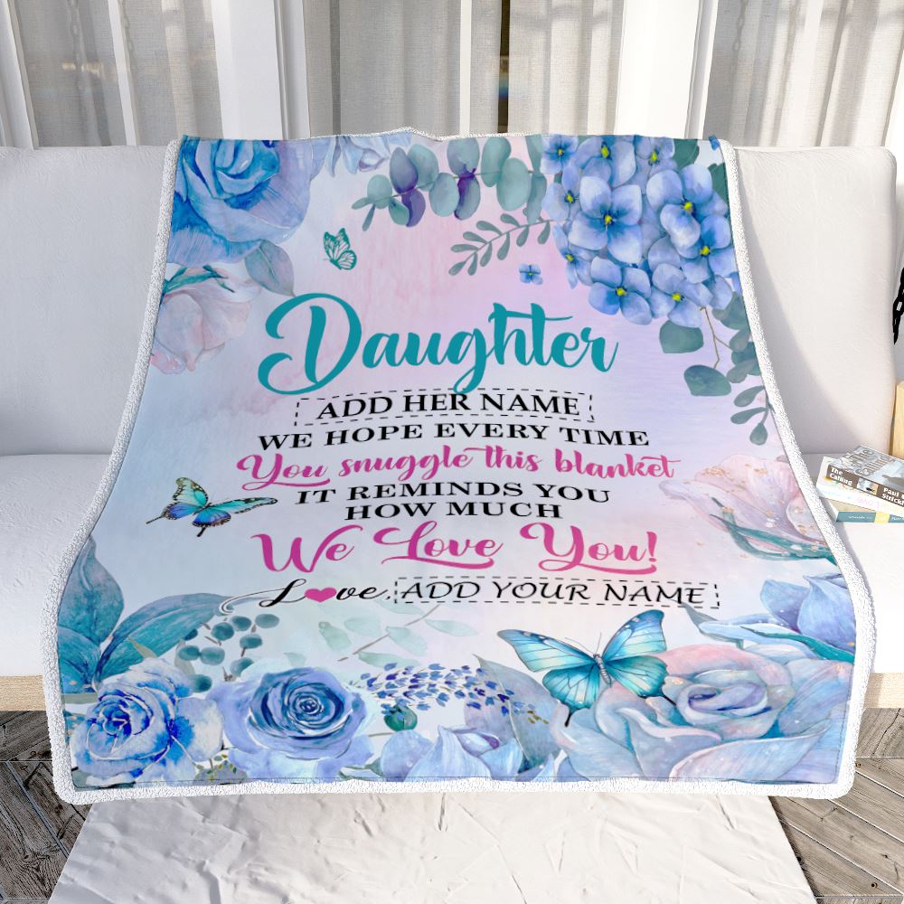 Personalized Daughter Blanket From Mom Dad Father Floral Print We Love You Daughter Birthday Gifts Graduation Christmas Customized Bed Fleece Blanket | siriusteestore