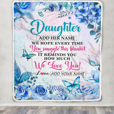 Personalized Daughter Blanket From Mom Dad Father Floral Print We Love You Daughter Birthday Gifts Graduation Christmas Customized Bed Fleece Blanket | siriusteestore
