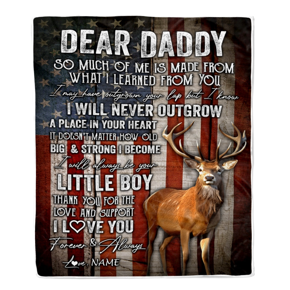 Personalized Dear Daddy Blanket From Son Little Boy Usa Flag Thank You I Love You Dad Deer Father's Day Birthday Christmas Customized Fleece Blanket | siriusteestore