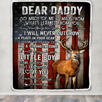Personalized Dear Daddy Blanket From Son Little Boy Usa Flag Thank You I Love You Dad Deer Father's Day Birthday Christmas Customized Fleece Blanket | siriusteestore