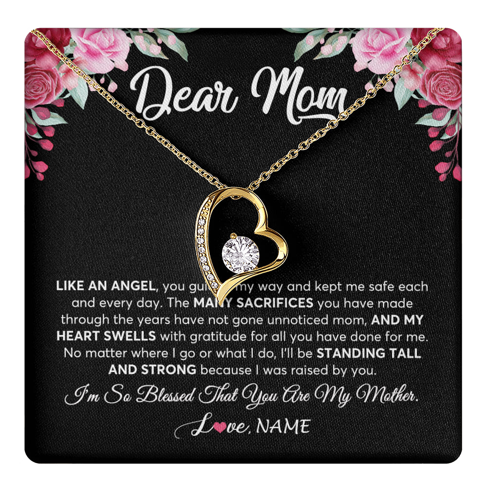 Forever Love Necklace 18K Yellow Gold Finish | 1 | Personalized Dear Mom Necklace From Daughter Son Like An Angel Mom Mothers Day Women Birthday Thanksgiving Christmas Jewelry Customized Gift Box Message Card | siriusteestore