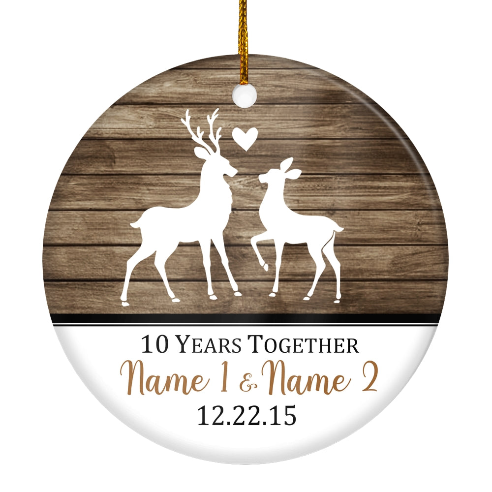 Personalized Deer Couple Anniversary 1st 5th 10th 20th Christmas Ornament Rustic Keepsake for Husband Wife with Names Date Customized Christmas Tree Ornament | siriusteestore
