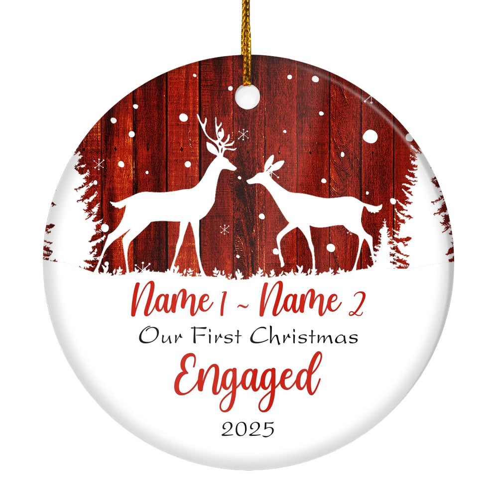 Personalized Deer First Christmas Engaged Ornament Gifts for Couple Spouses Newly Married Anniversary Day Christmas Tree Ornament | siriusteestore