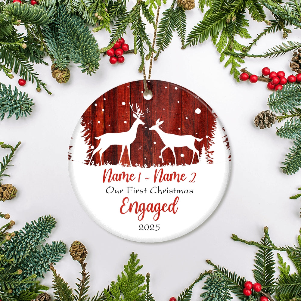 Personalized Deer First Christmas Engaged Ornament Gifts for Couple Spouses Newly Married Anniversary Day Christmas Tree Ornament | siriusteestore
