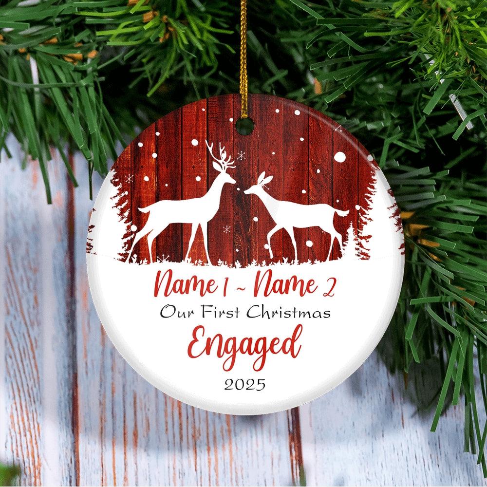 Personalized Deer First Christmas Engaged Ornament Gifts for Couple Spouses Newly Married Anniversary Day Christmas Tree Ornament | siriusteestore