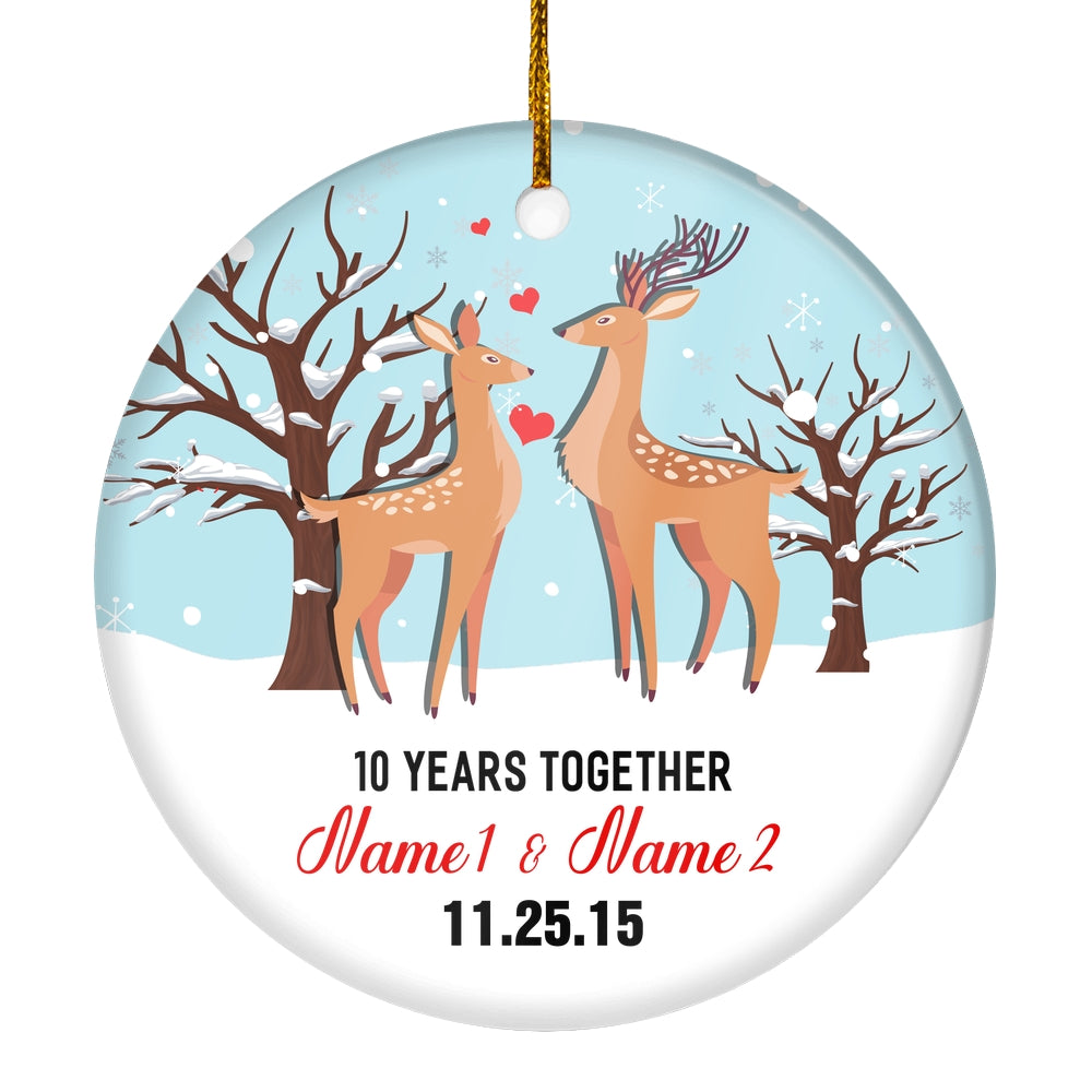 Personalized Deer Wedding Anniversary for Her Him Christmas Ornament Married Couple with Names Date 1st 2nd 5th 10th 20th Customized Christmas Tree Ornament | siriusteestore