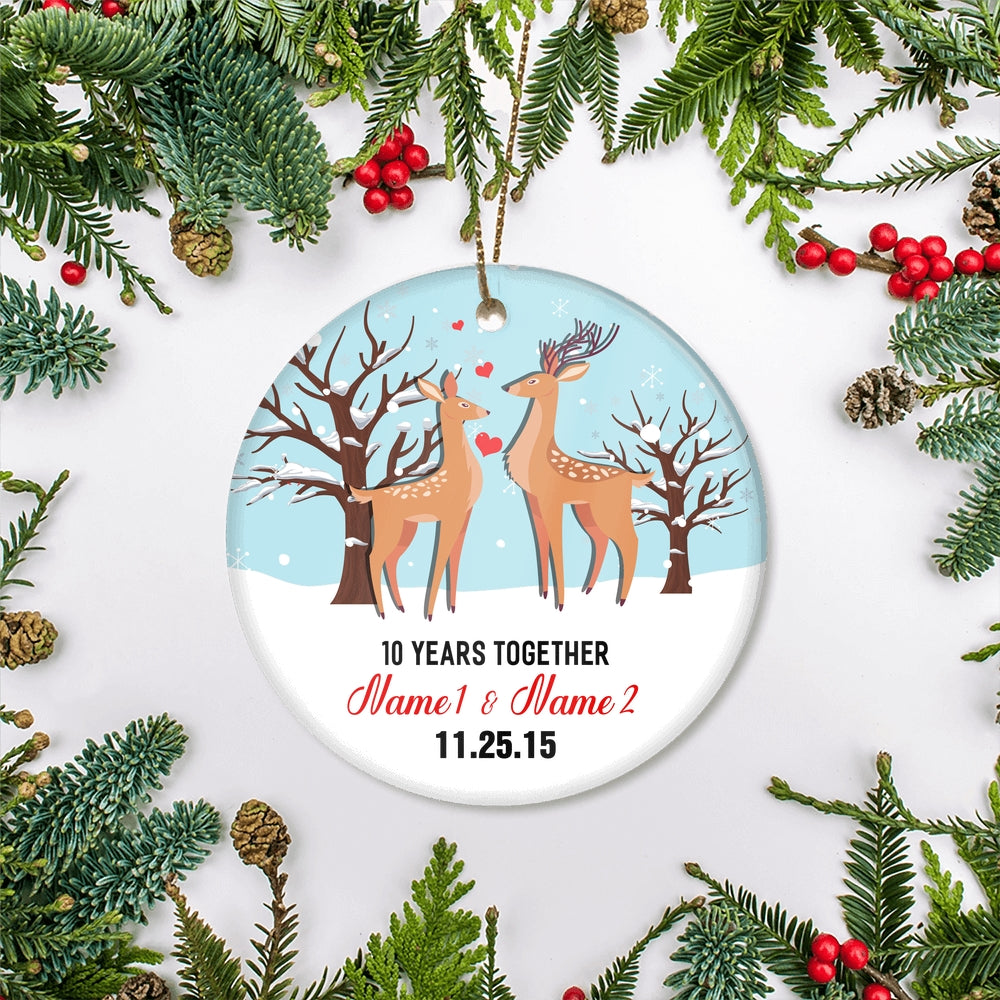 Personalized Deer Wedding Anniversary for Her Him Christmas Ornament Married Couple with Names Date 1st 2nd 5th 10th 20th Customized Christmas Tree Ornament | siriusteestore
