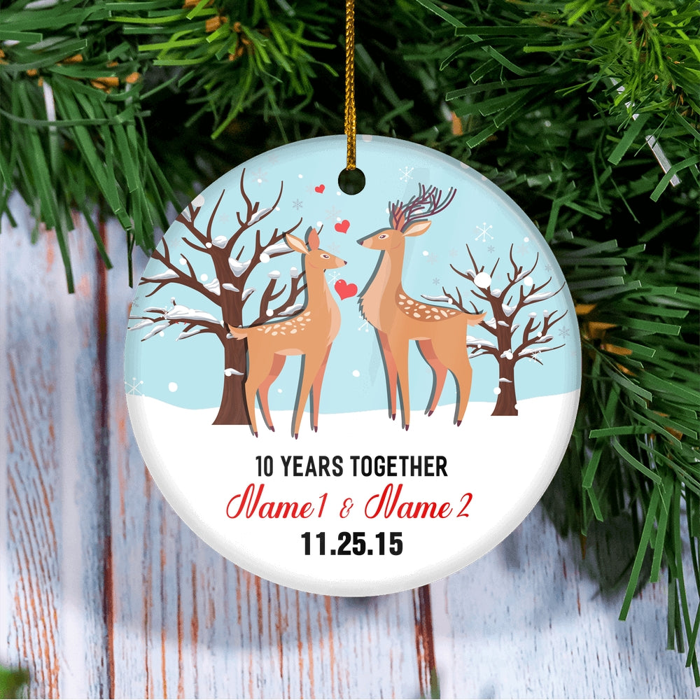 Personalized Deer Wedding Anniversary for Her Him Christmas Ornament Married Couple with Names Date 1st 2nd 5th 10th 20th Customized Christmas Tree Ornament | siriusteestore
